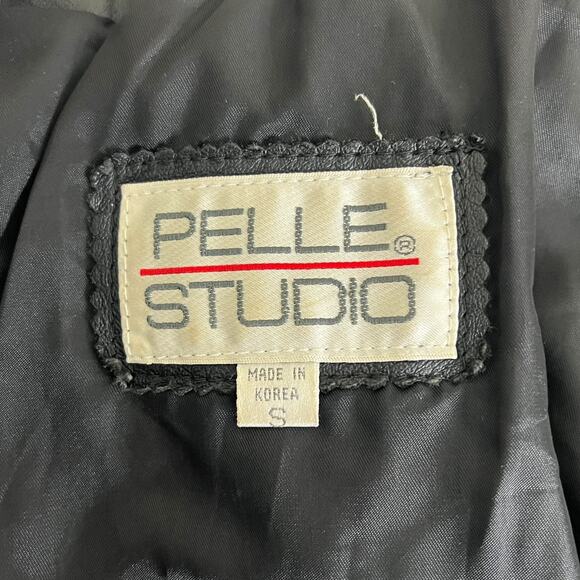 Pelle Studio Wilson's Leather VTG 90s Trench Coat FLAW Black Womens Small - Picture 7 of 9